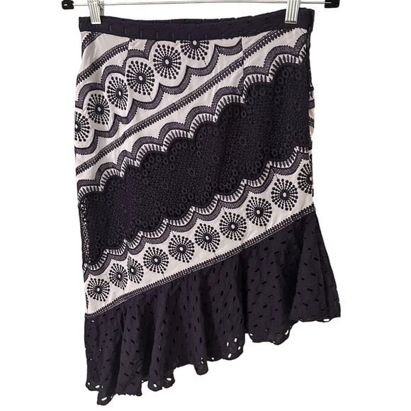 Eva Franco Anthropologie Asymmetrical Flamenco Midi Skirt Navy White, size 8 - Picture 2 of 11